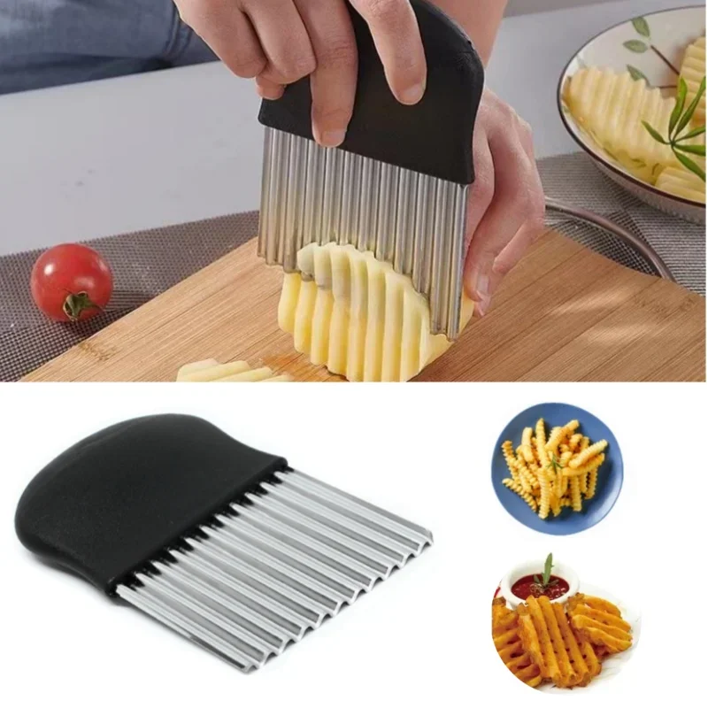 Cortador Ondulado de Patatas Fritas de Acero Inoxidable para Masa, Verduras, Frutas, Cuchillo de Cocina, Picador, Herramientas para Hacer Patatas Fritas, Gadget
