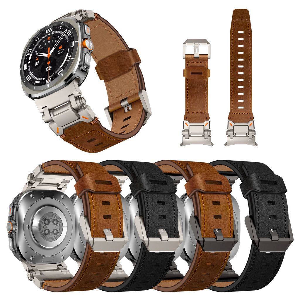 Luxury Leather Band for Samsung Galaxy Watch Ultra 2025 2024 47mm Business Strap for Galaxy Watch Ultra Adjustable Men Wristband