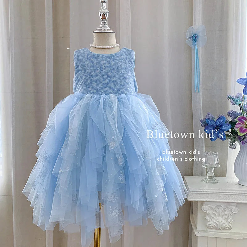 Princess dress, girls' summer 2026 new children's sequin baby's beautiful birthday solid color fluffy dress