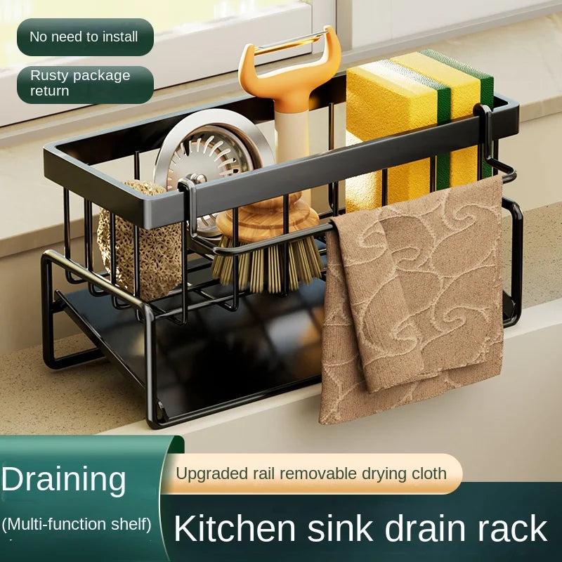 Estante de acero inoxidable para cocina, escurridor de esponjas, escurridor de fregadero, artículos de lavado de platos, almacenamiento de paños de cocina, escurridor