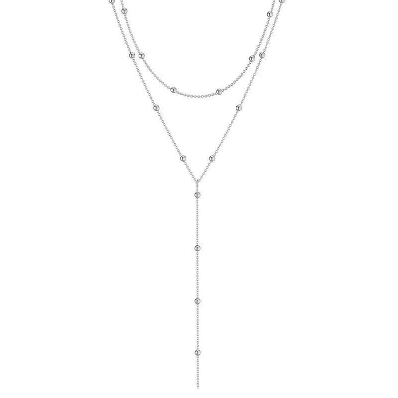Gold Plated Lariat Necklace For Women'S Double Laryer Long Chain Drop Pendant Choker Necklaces Fashion Gifts
