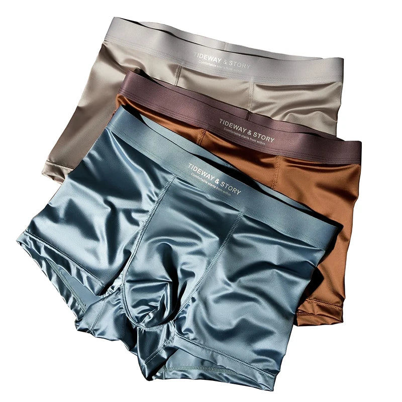 4Pcs Men'S Underwear Ice Silk High-End Men'S Light Luxury Satin Silk Breathable Flat Corner Four Cornered Shorts Without Marks