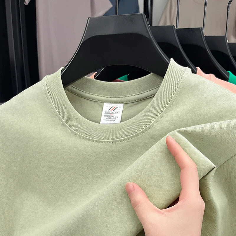 Men's Pure Cotton Casual T-Shirt - Short Sleeve Round Neck Solid Top