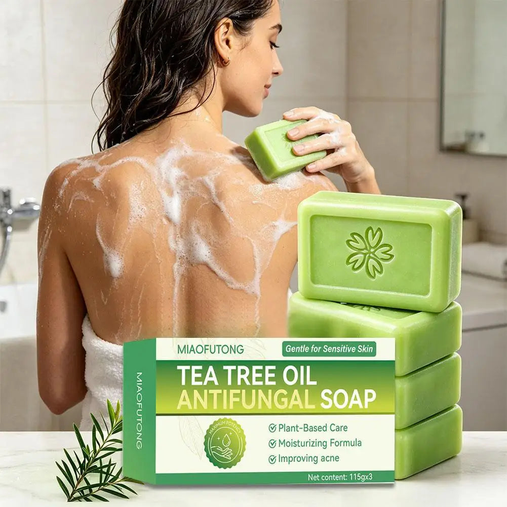 3PCS Tea Tree Oil Soap Acne Clearing Bar Natural Plant Deep Cleansing Bar Body Face Wash For Oily Acne-Prone Sensitive Skin Care