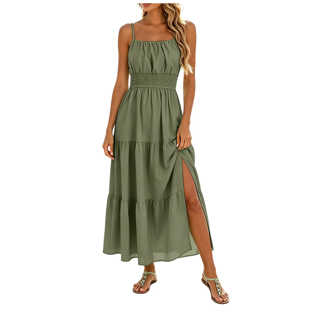 Womens Solid Round Neck Short Sleeved Patchwork Long Skirt Is Fashionable And Comfortable Top Selling Dresses