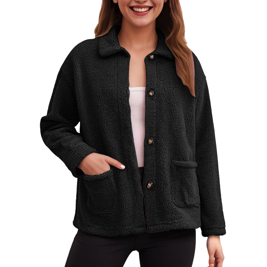 Warm Fleece Lamb Winter Womens Jackets New Casual Lapel Collar Single Breasted Plush Cardigan Coat For Women Casual Outerwear