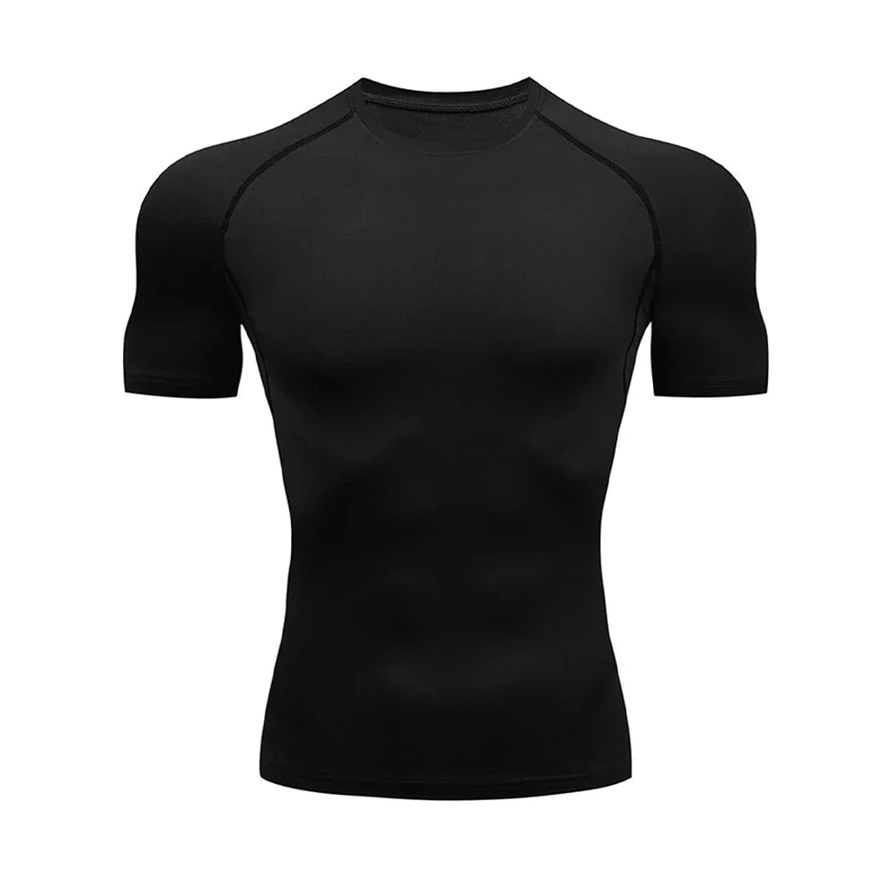 Men'S Bodybuilding Sports Tight T-Shirt Summer Compression O-Neck T Shirt Gym Fitness Quick Dry Running Tshirt Male Workout Tops
