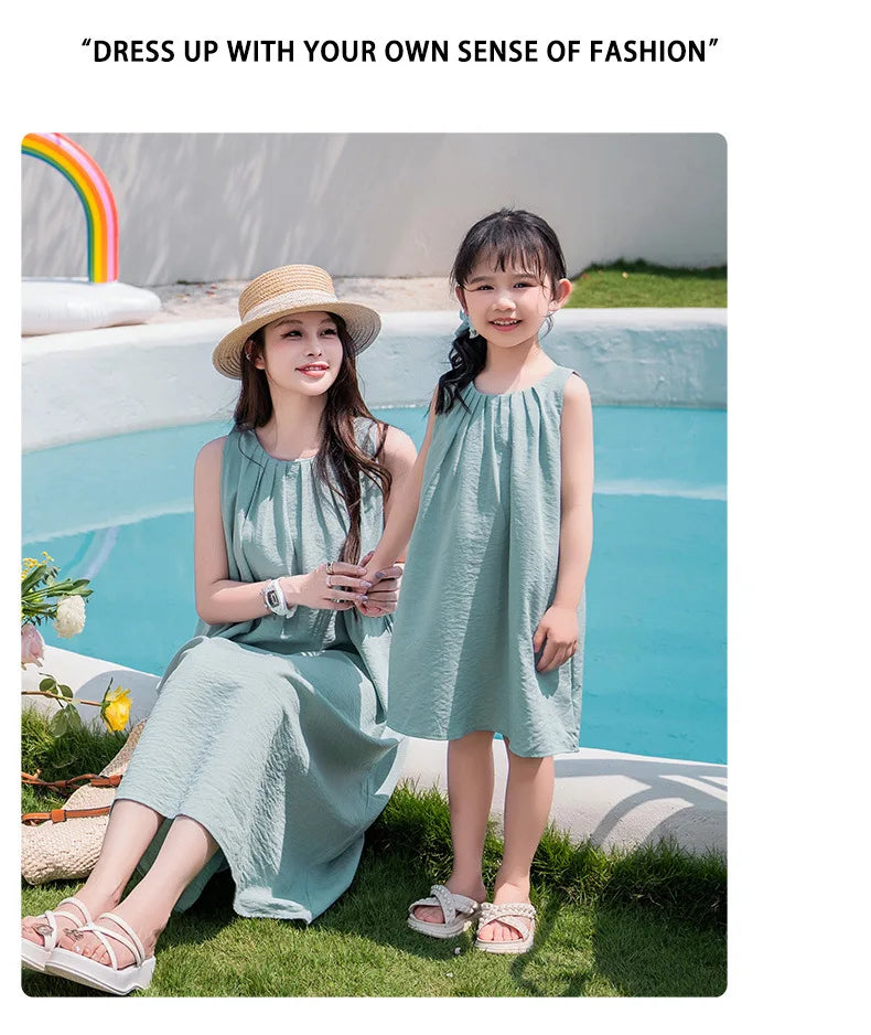 Vacation Family Matching Couple Outfit Dad Son Beach Shirts Mom Daughter Loose Dress Korean Parent-child Sister Brother Clothes