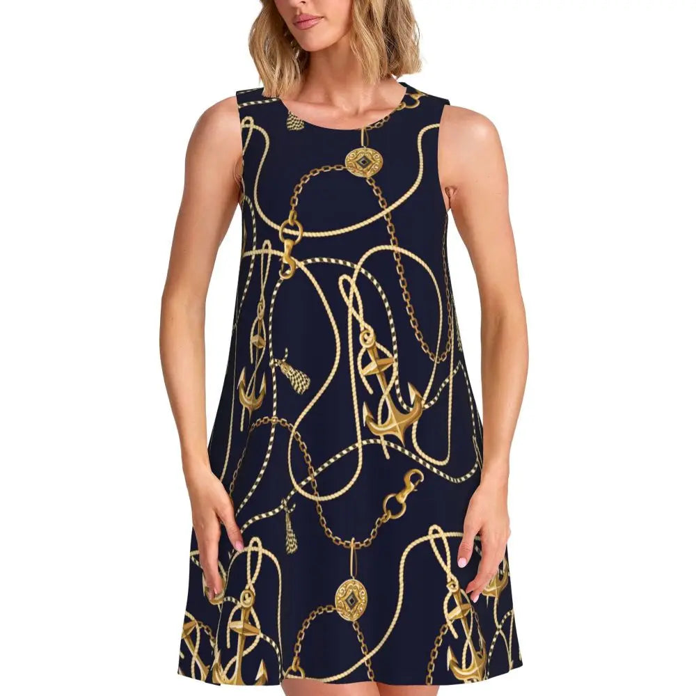 Abstract Brush Print Casual Dress Colorful Print Sleeveless Pretty Dresses Woman Crewneck Aesthetic Dress Spring Print Clothes
