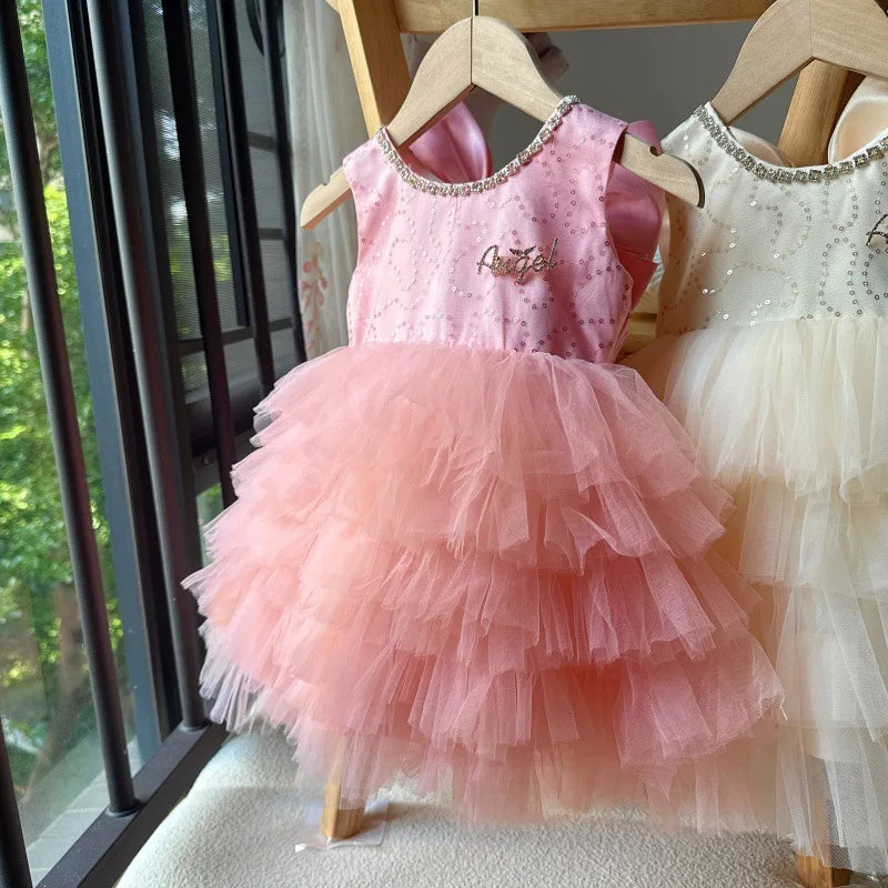 Baby Girls Sequin Tutu Dress for Kids Ruffles Layered Cake Birthday Party Gown Children Fashion Wear Sleeveless Formal Wear