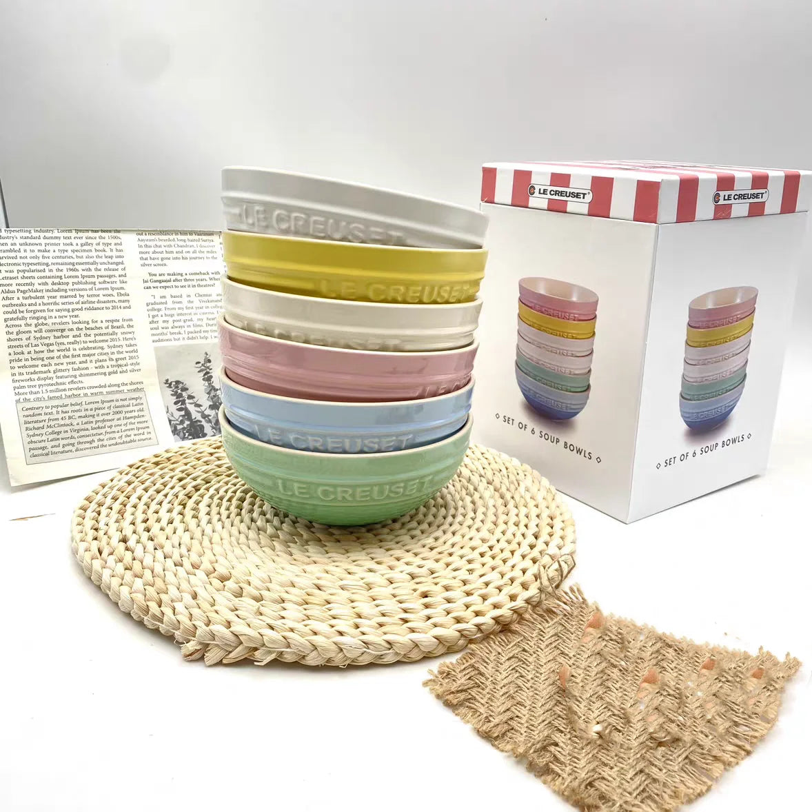 Le Creuset Cool Color Cerc Bowl for Salad Soup Noodles Fruit Rice round Multifunctional Dining Utensils French Sle Daily...
