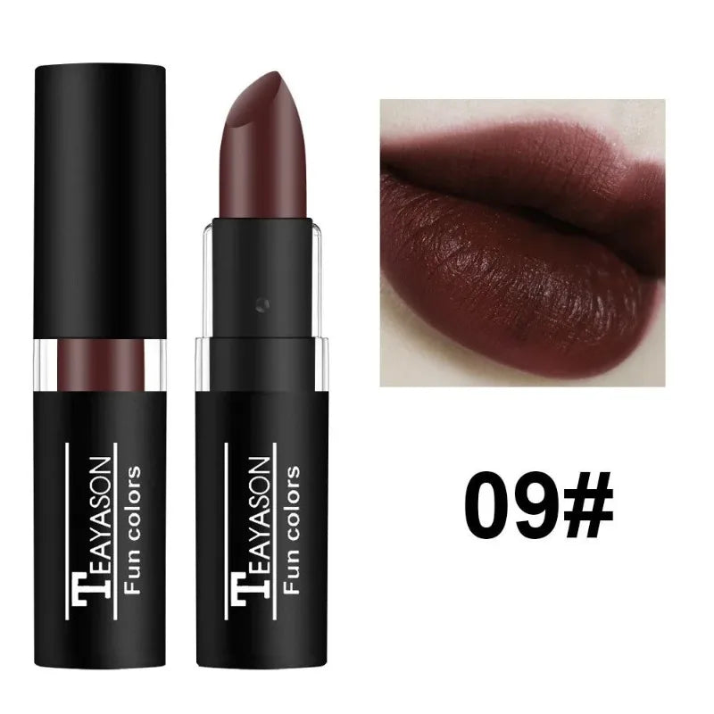12 Colors Nude Lipstick Matte Velvety Vampire Makeup Punk Black Lip Gloss Smooth Waterproof Lasting Durable Dark Paint Cosmetics