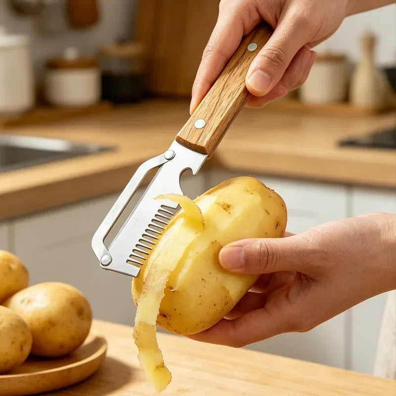 Kitchen Peeler Stainless Steel Vegetable Peeler with Wooden Handle for Peeling and Slicing Fruits and Vegetables Kitchen Tool