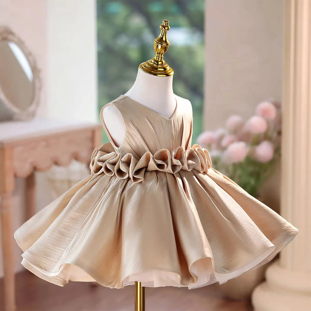 Dreamy Vow J460A Champagne Elegant Flower Girl Dress Satin Knee Length Children Wedding Birthday Holiday Party Pageant Dress