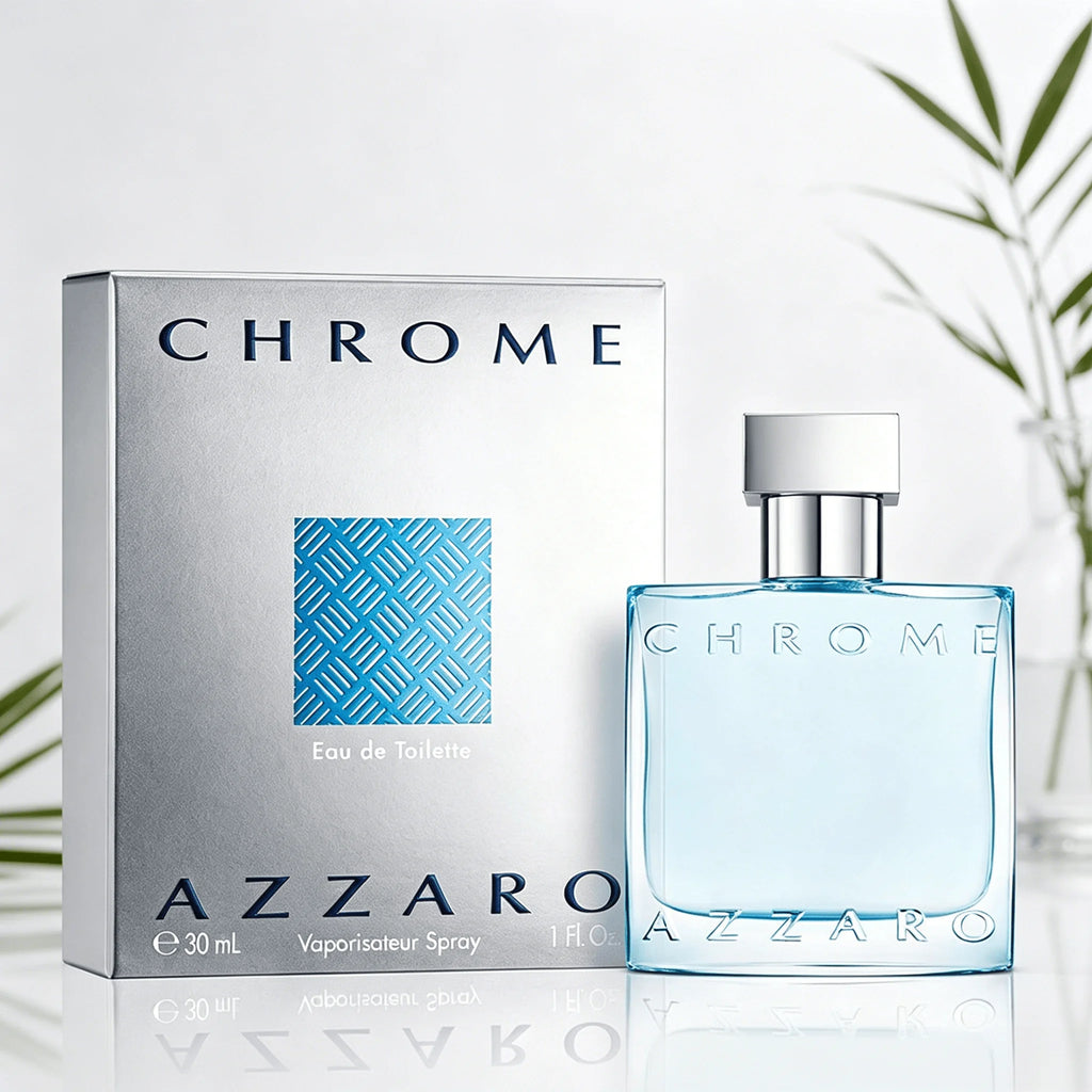 Azzaro Chrome Eau De Toilette For Men Lemon Bergamot Sea Salt Clean Aquatic Woody Aroma Long Lasting 30ml Light Blue Bottle Perfect Summer Holiday Father's Day Minimalist Men's Perfume Gift