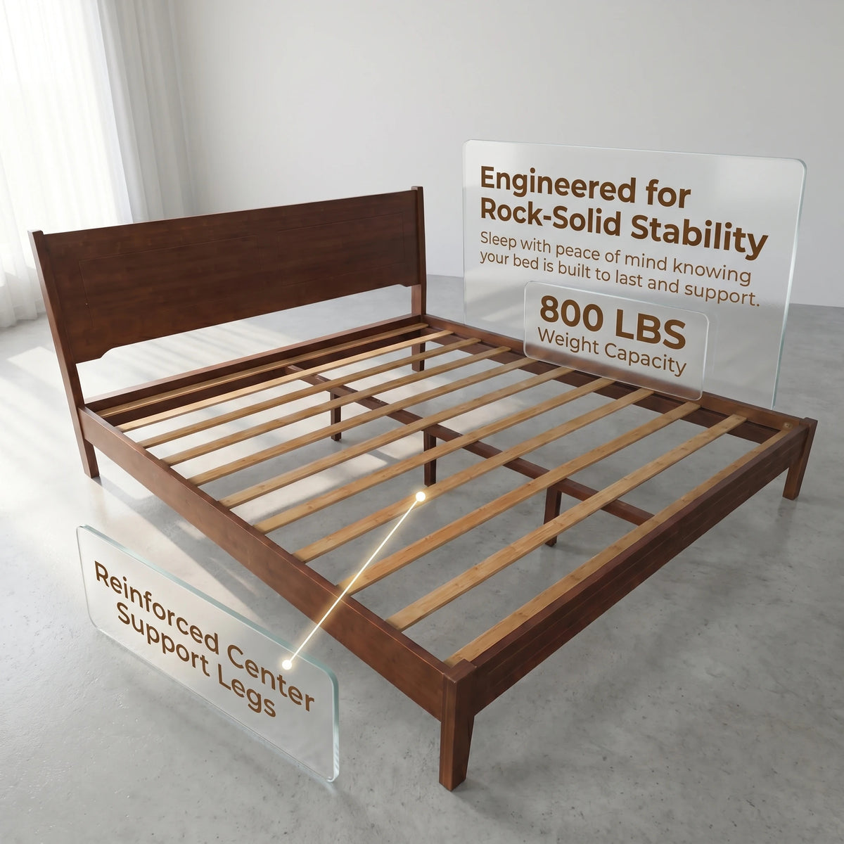 Solid Bamboo Bed Frame (Queen & King Size) – 800LBS Heavy Duty Platform Bed, No Box Spring Needed, Eco-Friendly Modern Minimalist Bedroom Furniture
