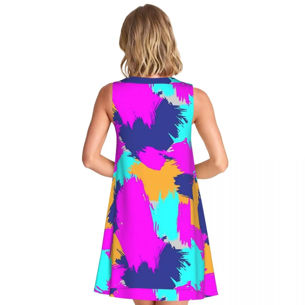 80s Color Block Print Dress Modern Dresses Female Sleeveless Street Fashion Tank Dress Day Print Oversized Vestidos