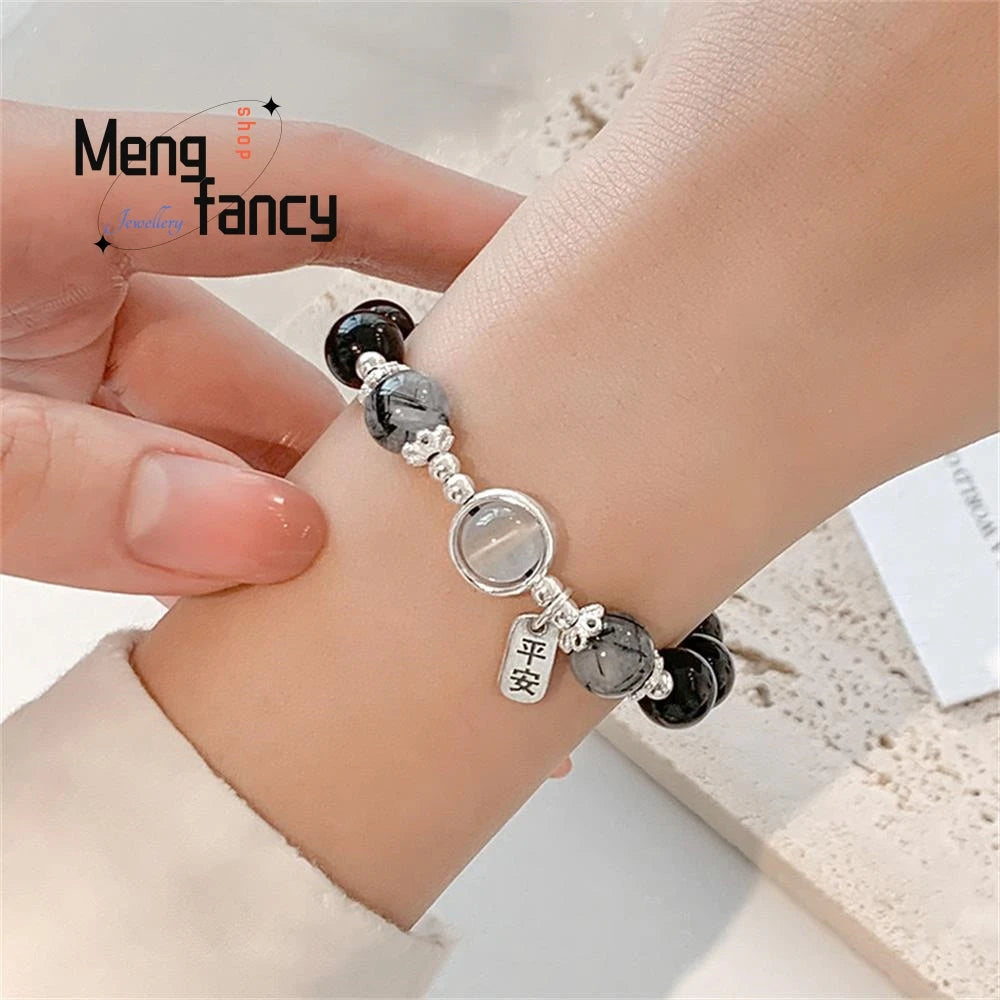 Natural Black Obsidian Black Hair Crystal Milky Way Bracelet Exquisite High-Grade Fashion Jewelry Sexy Young Girls Holiday Gifts