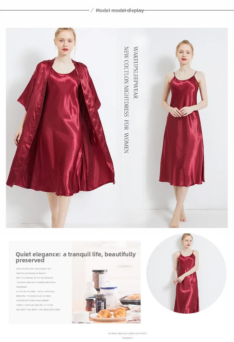 Summer Women Solid Plus Size Ice Silk Sexy Long Spaghetti Strap Nightgown Side Slit Close Fitting Sleep Dress Lingerie Sleepwear