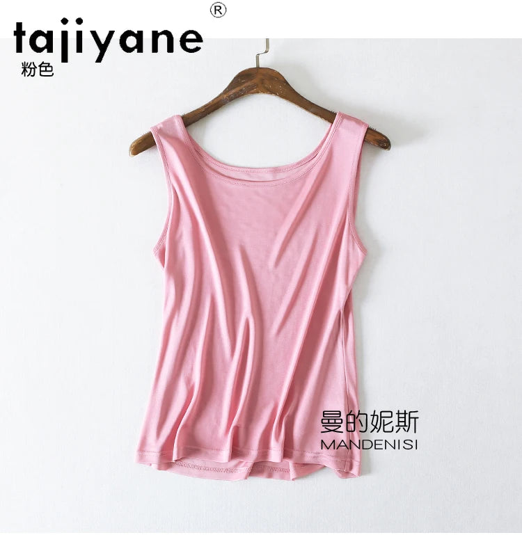 TAJIYANE 70% Mulberry Silk Tank Tops for Woman Elegant Sleeveless Summer Tops 2025 Solid Color Silk Vest Ladies Clothes кроп топ