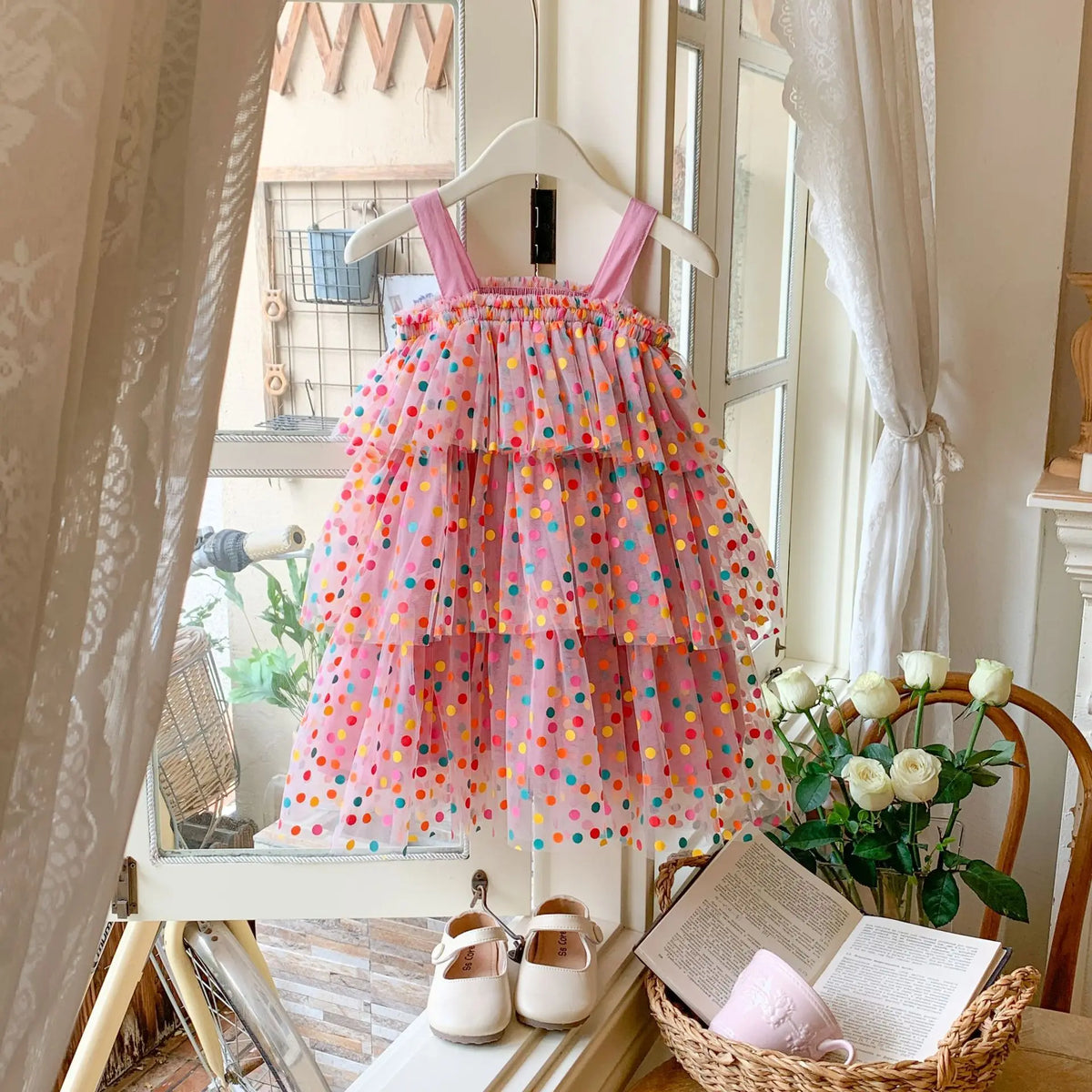 Baby Girl Princess Layered Tutu Dress Infant Toddler Child Sleeveless Suspender Dot Tulle Dresses for Casual Summer Baby Clothes