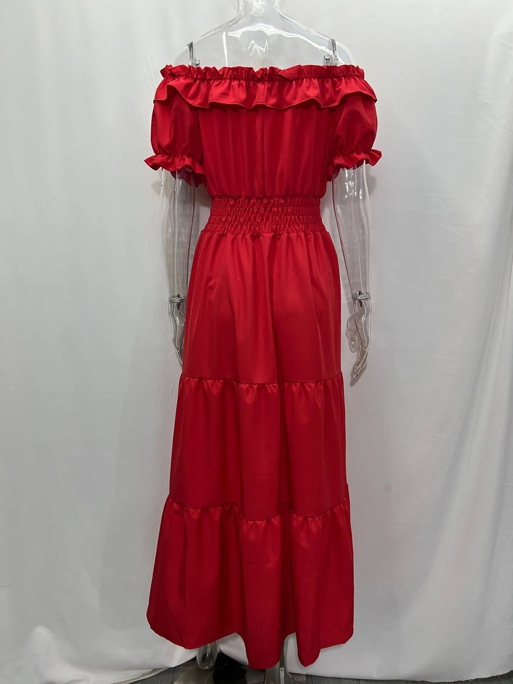 Summer Sexy Off Shoulder Slash Neck Ruffle Beach Party Dress Elegant Women Fashion Red Lace-up Pleated Holiday Long Dresses Robe