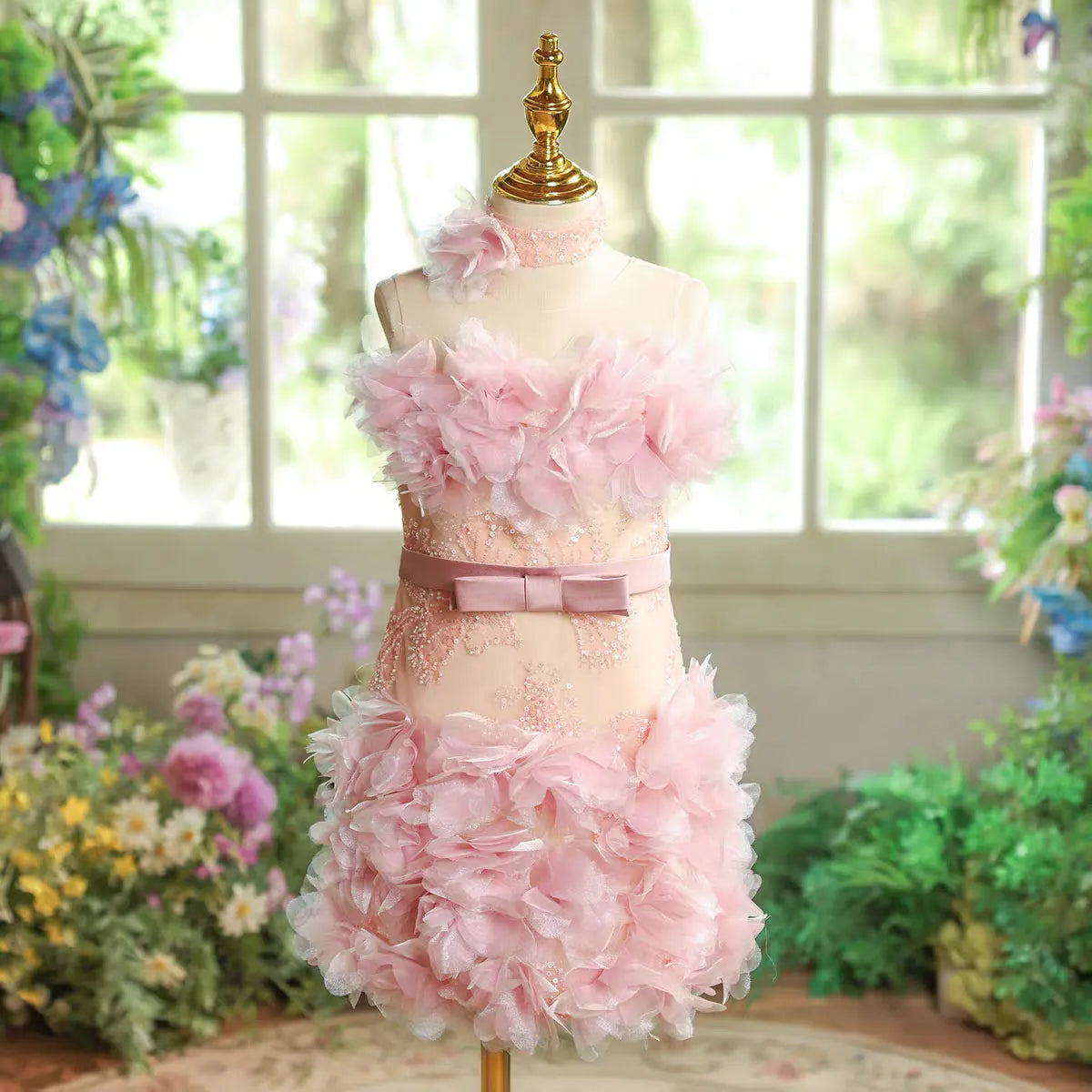 Dreamy Vow D157 Luxury Pink  Flower Girl Dress with Long Train Flowers Kids Princess Prom Wedding Evening Party Pageant Gown
