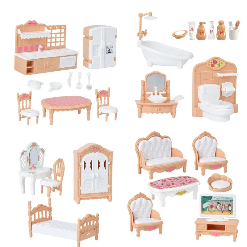 Hot Sale 31 Items / Lot Miniature Dollhouse Furniture Kitchen Sofa Table TV Bed Living Room Bathroom Set For Dolls Best DIY Gift