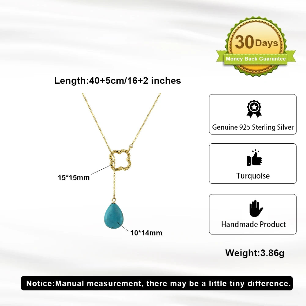 ORSA JEWELS Bohemia Turquoise Stone Pendant Necklace 925 Silver for Women Clavicle Chain Delicate Wedding Party Jewelry GMN47