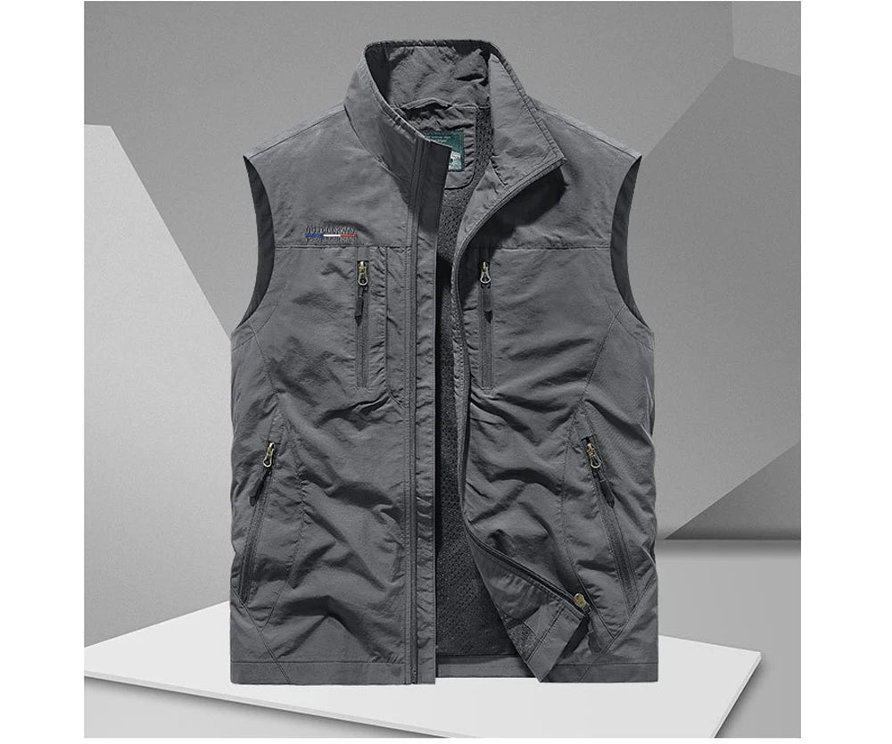 DIMUSI Summer Mens Multi-pocket Vests Casual Man Breathable Mesh Vest Sleeveless Jackets Man Outwear Fishing Waistcoats Clothing