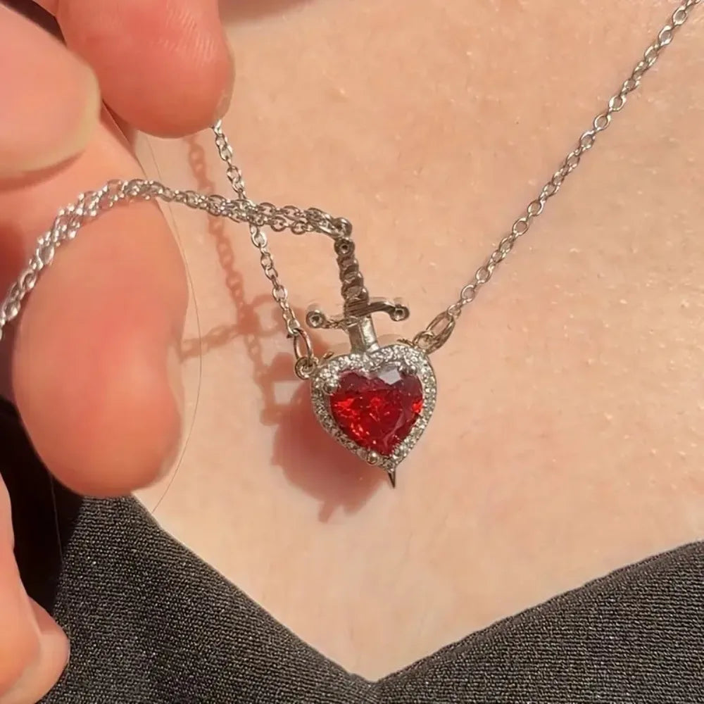 The Snow White Couple Necklace Heart and Sword Pendant Necklace for Women Romantic Valentine's Day Jewelry Gifts