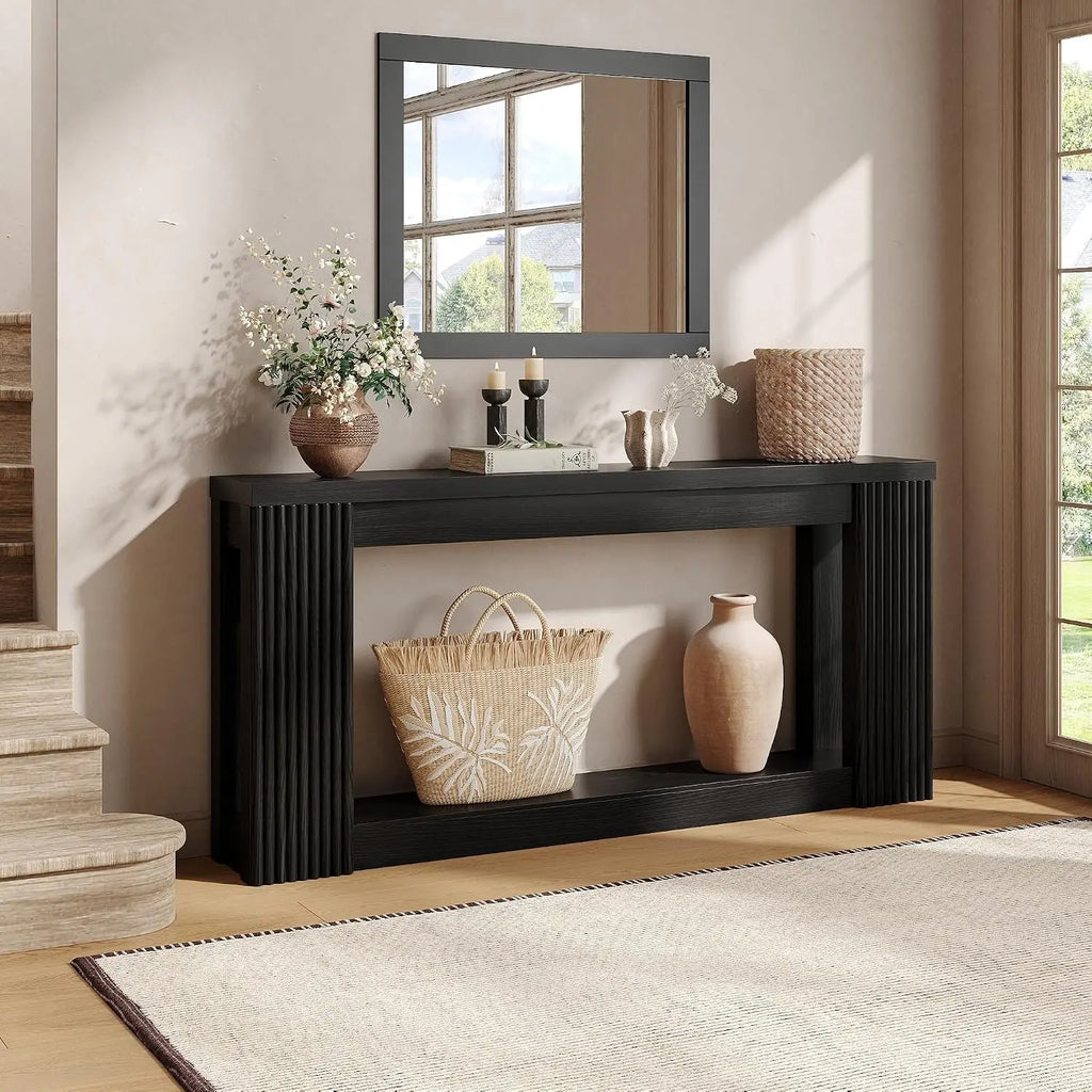 Fluted Wooden Console Table with 2 Storage, 71 Inch Rectangular Entryway Sofa Table for Living Room Hallway, Customized