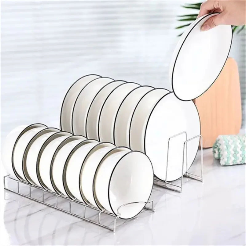 Organizador de platos de acero inoxidable para cocina, escurridor de platos, estante para cubiertos, tapas de ollas, accesorios de cocina.