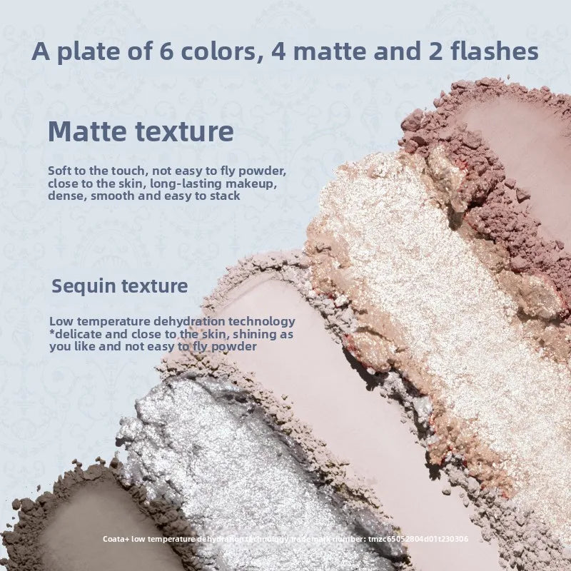 Flowerknows 6 Color Eye Shadow Palette Shell's Jewel Matte Pearl Metallic Glitter Eyeshadow Makeup Long-Wearing for Eyes