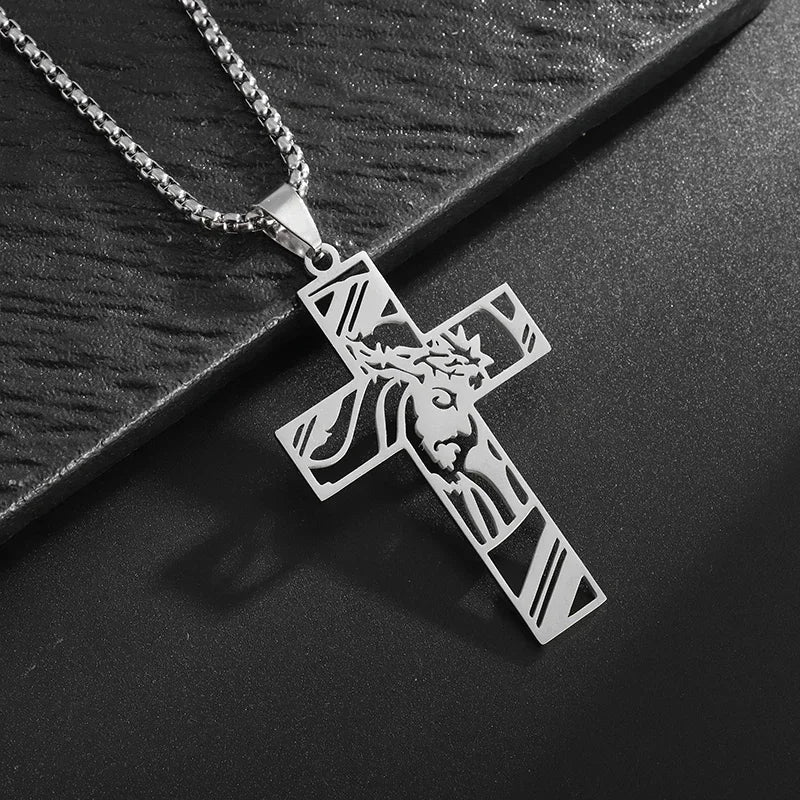 Jesus Christ Cross Mens Necklace Gold Color Cross Religious Pendant Necklace Accessory Chain Accessories