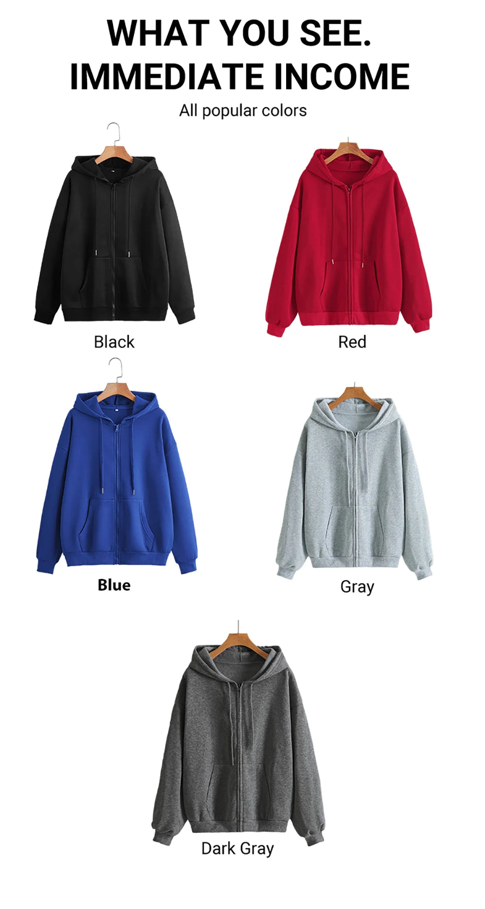 Plus Size Solid Zipper Hoodies Women Warm Fleece Hooded Sweatshirt Autumn Casual Sportswear Pocket Jogging Clothing Street Coat