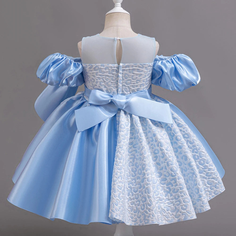 HETISO Vintage Dots Baby Dresses Design Sleeve Girl Kid's Dress Pearl Irregular Bowknot Gowns Frocks for Girls 1-6 Years