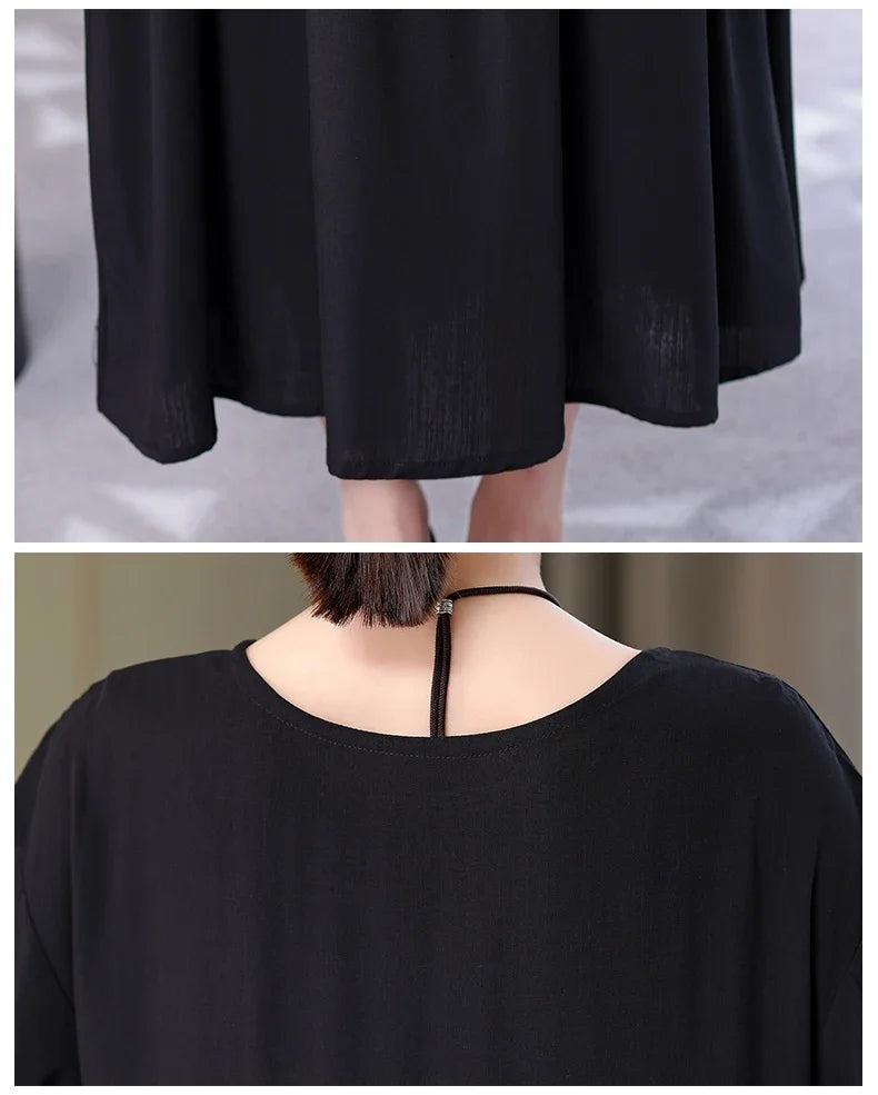 Women's Oversized A-Line Midi Dress – Loose Fit Short Sleeve Summer Sundress