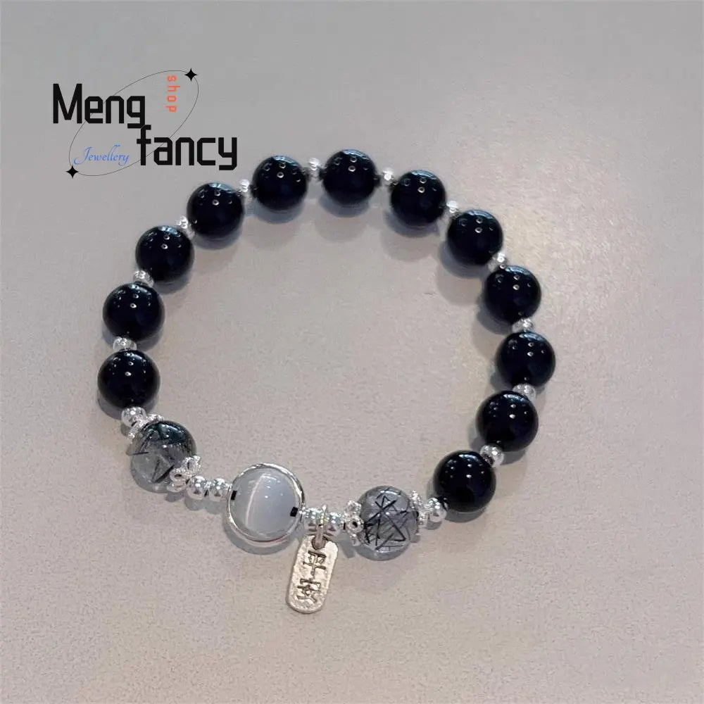 Natural Black Obsidian Black Hair Crystal Milky Way Bracelet Exquisite High-Grade Fashion Jewelry Sexy Young Girls Holiday Gifts