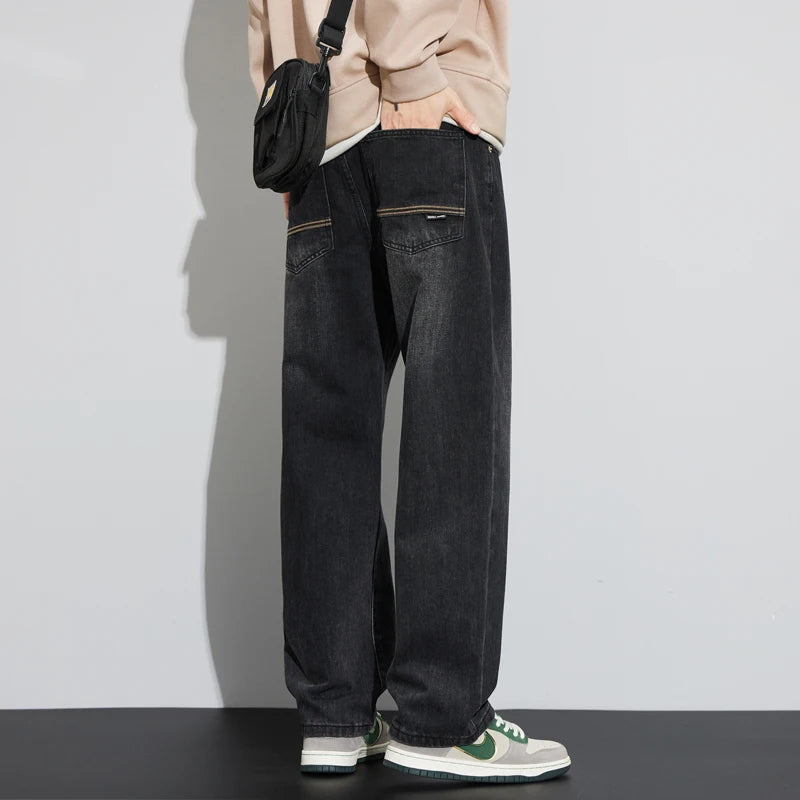 Winter Jeans Warm Fleece Thick Men's Wide Legs Denim Pants Fashion Loose Straight Retro Plush Velvet Casual Trousers Streetwear