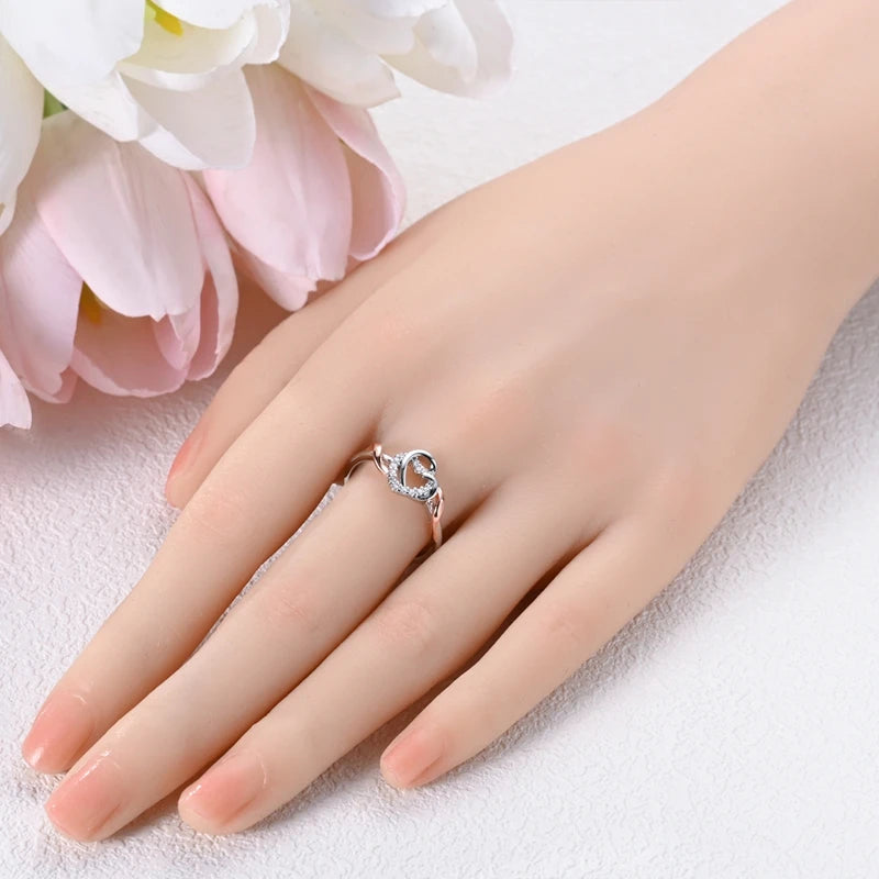 925 Sterling Silver Bow Heart Moon Star Zircon Ring