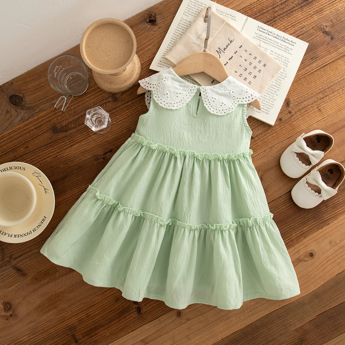 Baby Girl Dress Summer Cotton Solid Color Lace Edge Sleeveless Girls Dresses Simple Casual Beach Baby Girl Clothing