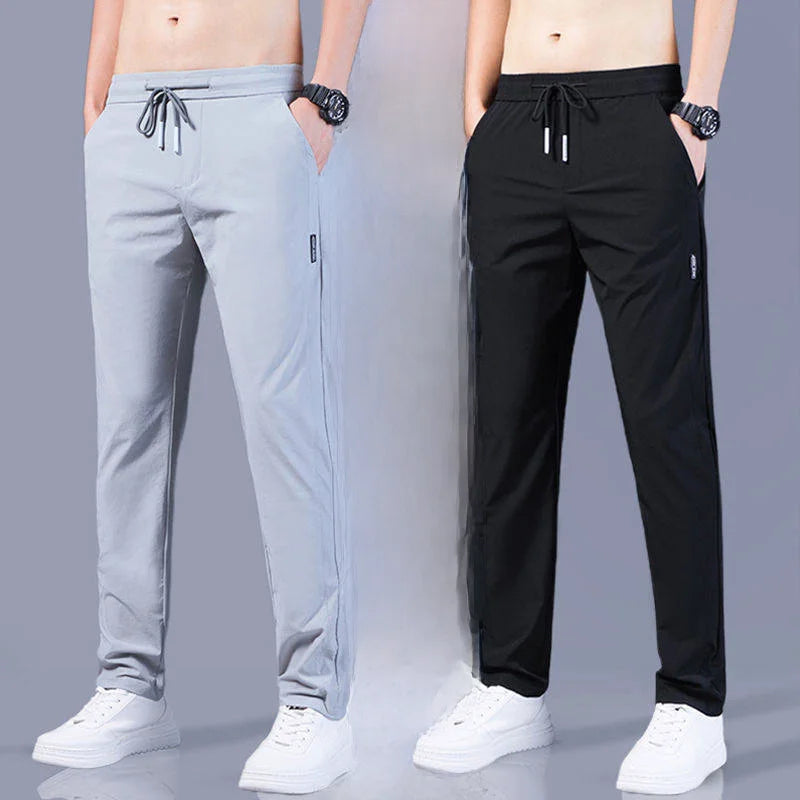 Summer Casual Ice Silk Pants Men's Trendy Large Size Long Trousers Korean Style Thin Straight Loose Sports Pants Quick Dry