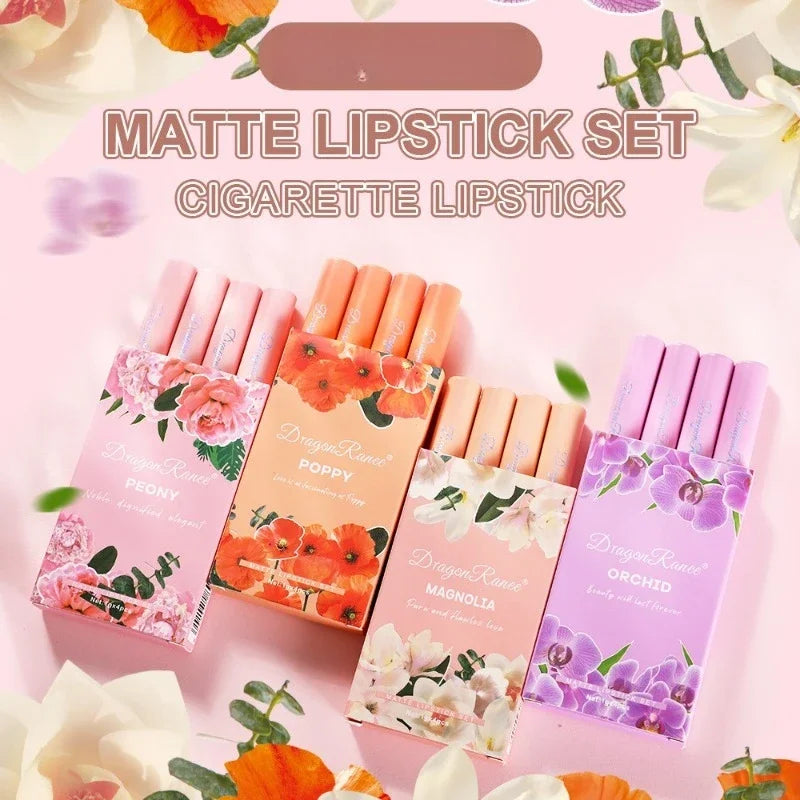 4pcs Lipstick Set Velvet Matte Lip Gloss Waterproof Long Lasting Smoke Lip Stick Sexy Red Lip Tint Charming Lips Makeup