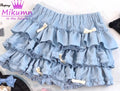 Mikumn Harajuku Sweet Bow Ruffles Mini Skirt Japanese Cute Y2k Elastic Waist Fluffy Pleated Mini Skirts Lolita Kawaii Cake Skirt
