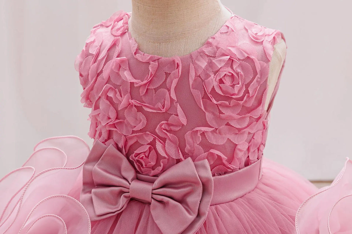 HETISO Girl Flower Dress Tutu Mesh Children's Wedding Ball Gowns Baby Suitable Sleeveless Party Wear