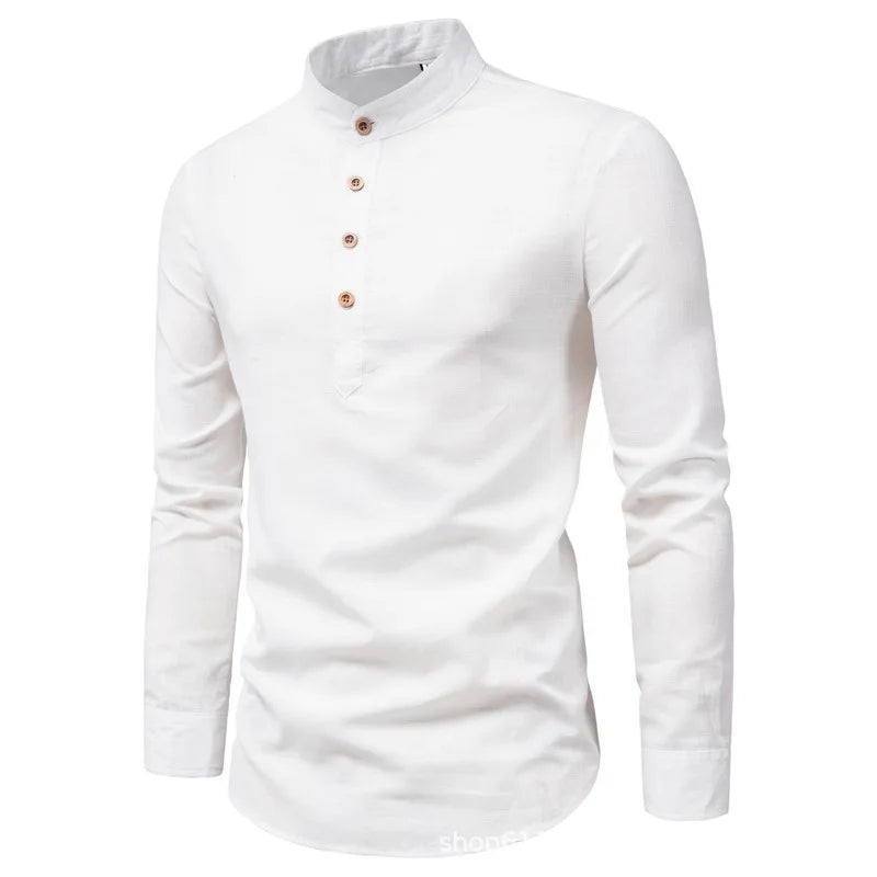 Solid Color Casual Slim Stand Collar Long Sleeve Business Shirt Men's