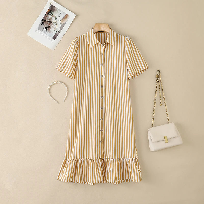 2026 Summer Striped Dress ZANZEA Women Elegant Work Dresses Short Sleeve Buttons Down Sundress Casual Holiday Knee Length Robe