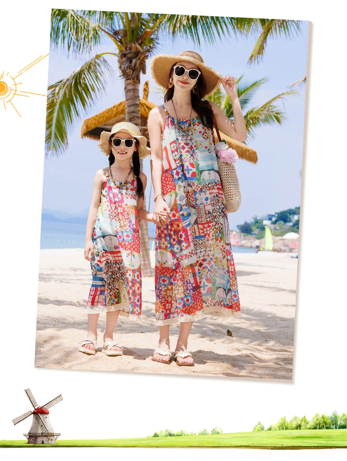 Vacation Family Matching Outfit Beach Holiday Mother‑Daughter Spaghetti Strap Dress Father‑Son Shirt Shorts Sets Couple Clothes