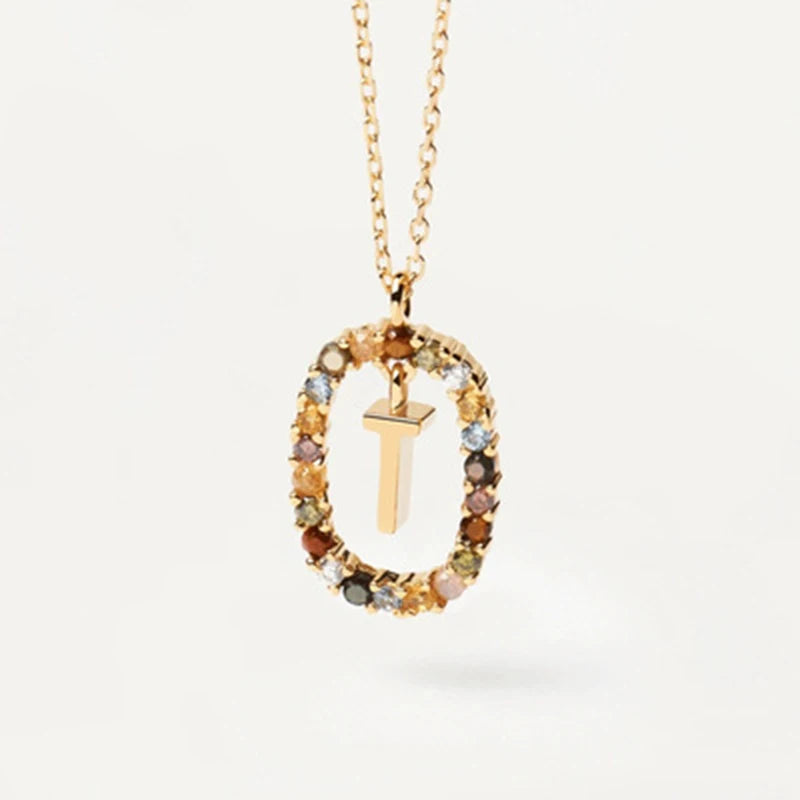 New 925 Sterling Silver Gold Letters A - Z Initial Necklace Zirconia Letter Pendant Long Chain Say My Name Fine Jewelry
